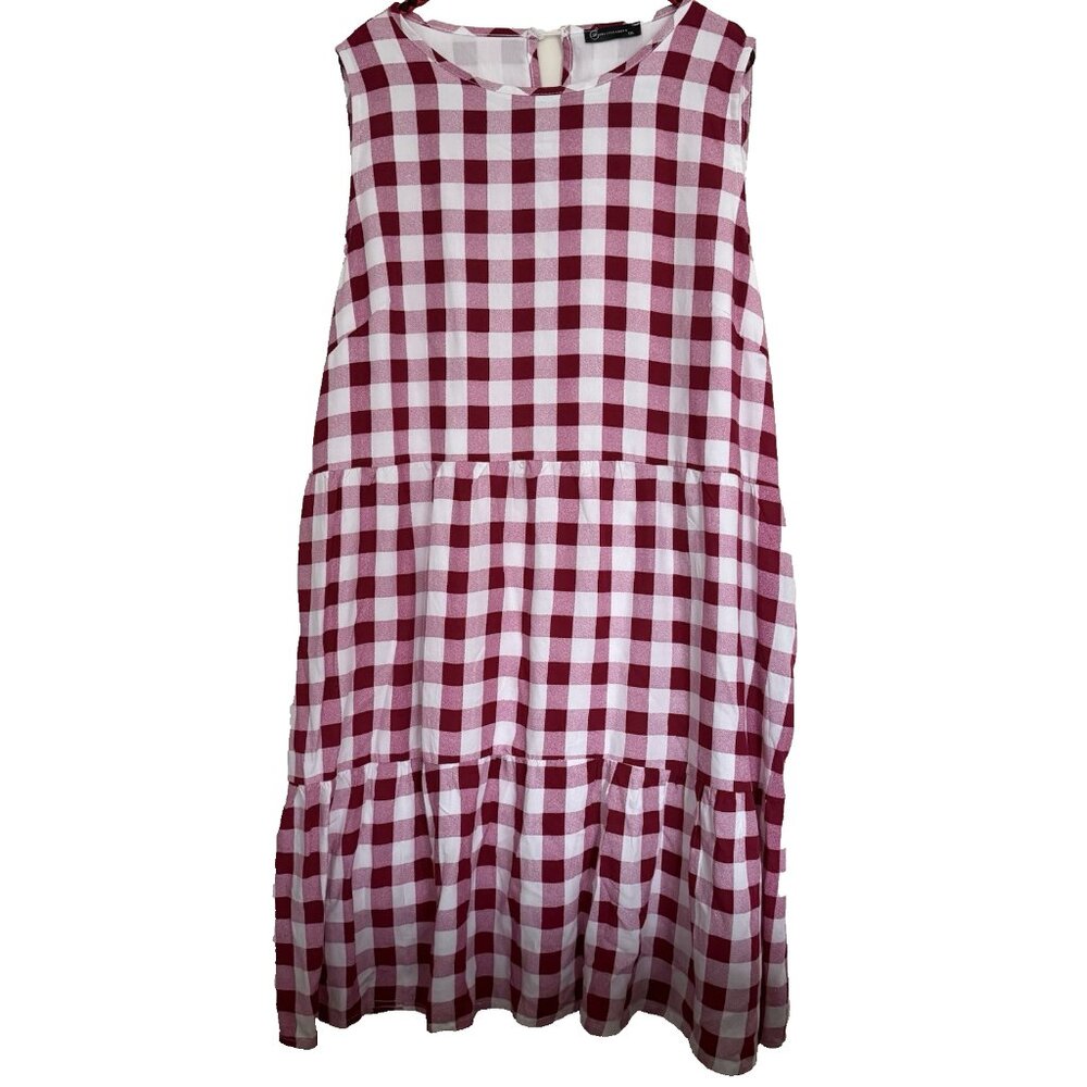 Womens Red Gingham Midi Dress Size XXL Ruffle Pockets Peasant‎ Cottagecore Twee